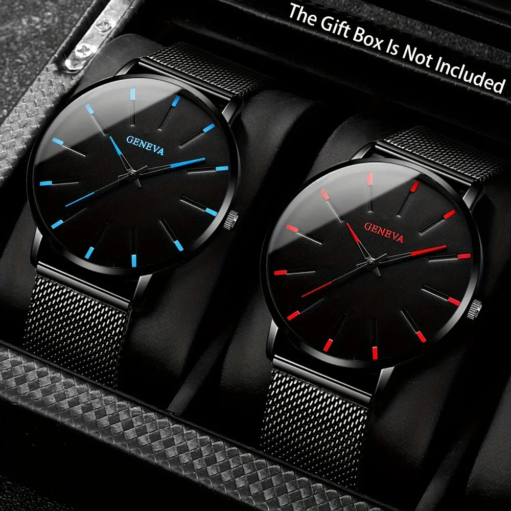 2-piece Fashion Men's Quartz Watch - Round with Date Function, Stainless Steel Strap