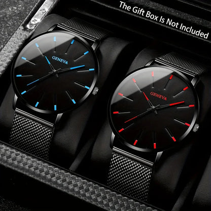 2-piece Fashion Men's Quartz Watch - Round with Date Function, Stainless Steel Strap