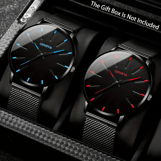 2-piece Fashion Men's Quartz Watch - Round with Date Function, Stainless Steel Strap