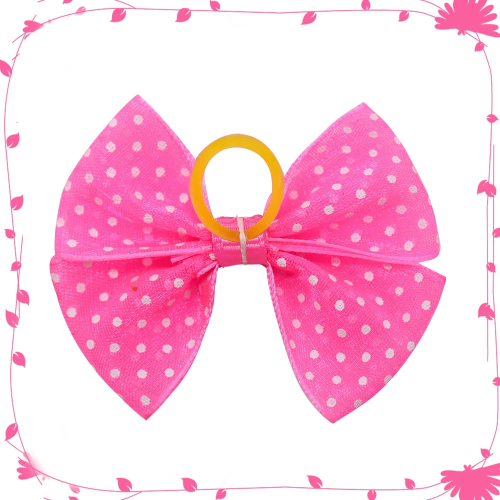 40PCS Lace Dogs Hair Bows With Dotted Dog Hair Rubber Bands Colorful Grooming Dog Hair Bowknot For Puppy Pet Products Pet Items