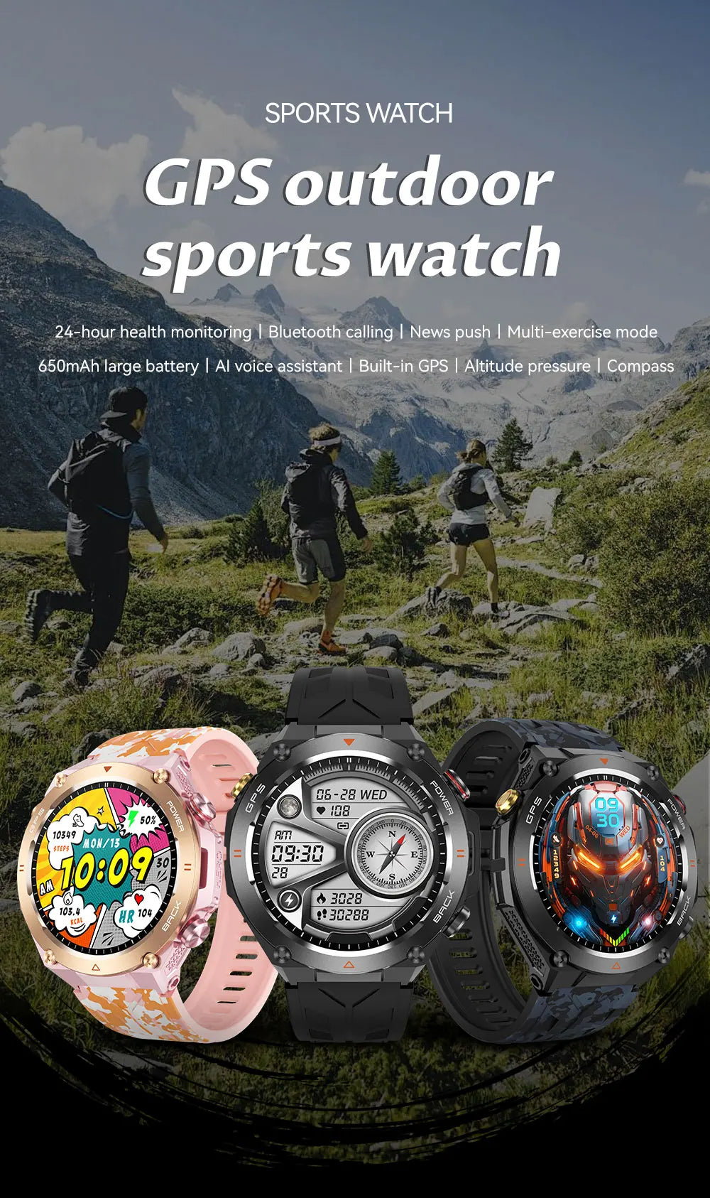2025 New For Xiaomi GPS Sports Smart Watch Men Waterproof Fitness Trackr Bluetooth call 650Mah Battery Smartwatch Woman Bracelet