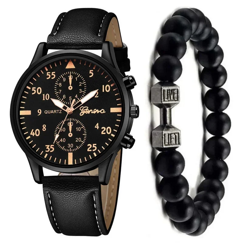 4/2/1pcs Men Sports Watches Set Man Business Quartz Wristwatch Luxury Brown Leather Bracelet Men Casual Clock Watch（NO Box）
