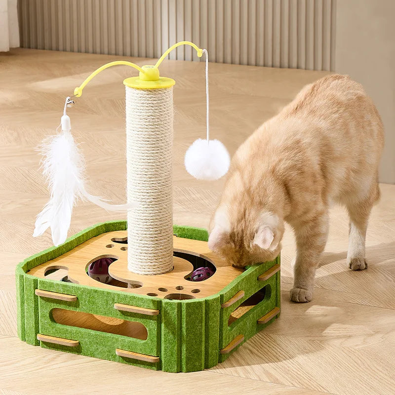 Pet Cat Puzzle Maze Holes Toys Felt Box With Bell Ball Kitten Playing Toys Interactive Funny Combination Set Cat Supplies