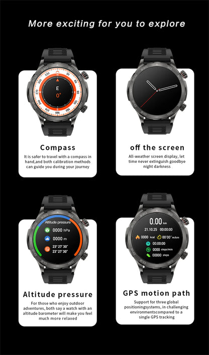 2025 New GPS Bluetooth Call Smart Watch Men AMOLED HD Screen Heart Rate NFC IP68 Waterproof Sports Smart Watch For Android iOS