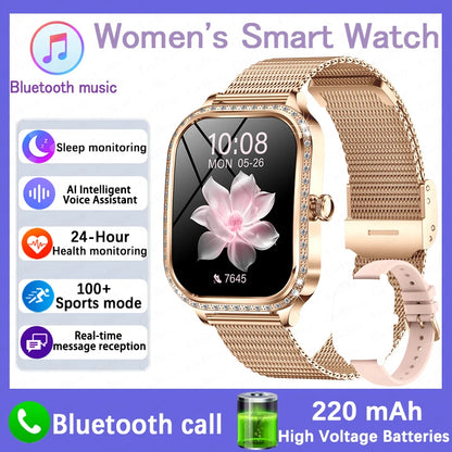 New Fashion Women Smart Watch 1.75inch Curved Screen Sports Bracelet BT HD Calling Clock IP68 Waterproof Diamond Case Smartwatch