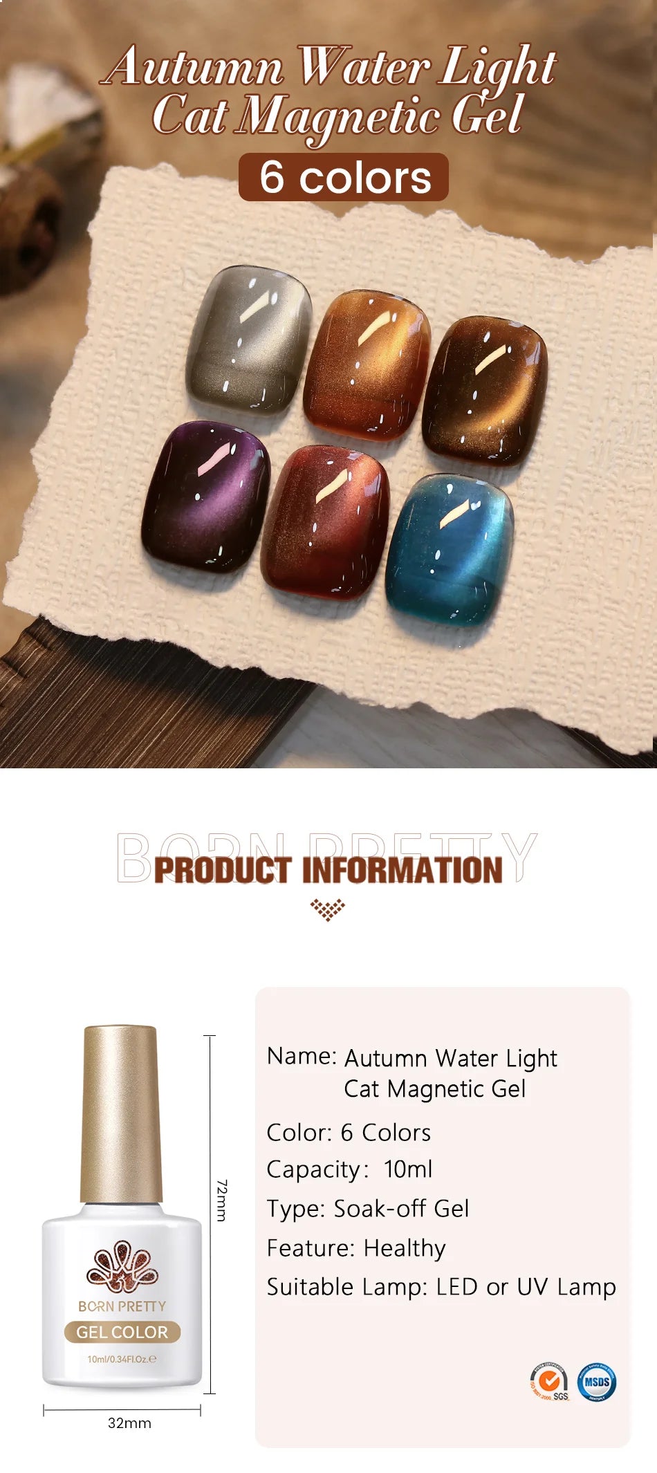 BORN PRETTY 10ml Water Light Cat Magnetic Gel for Autumn Winter Naills Semi Permanent Soak Off UV Gel Manicure Nail Art Varnish