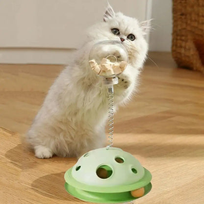 Plastic Cat Leaking Food Ball Detachable Interactive Cat Turntable Toy with Spring Rod Cat Track Kitten Playing Balls Toy