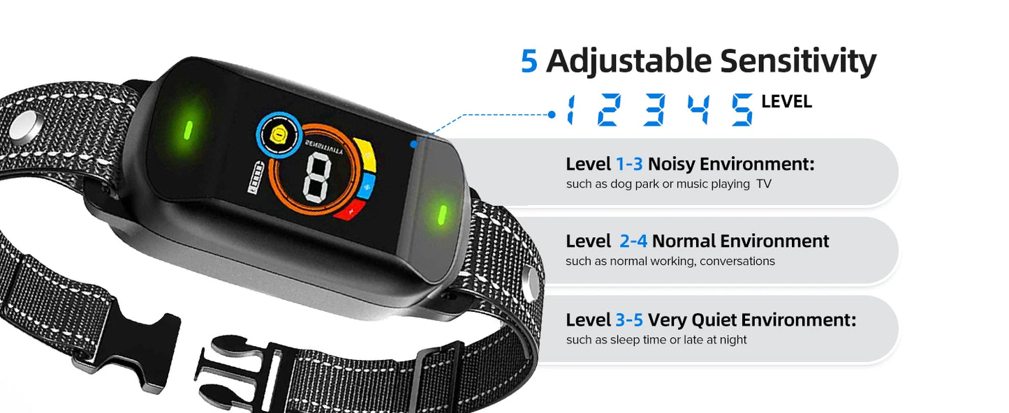 Automatic Anti Bark Collar Dog Training Bark Stopper with 5 Adjustable Sensitivity Beep Vibration Shock Collar IP67 Waterproof