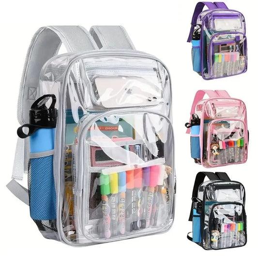 Casual PVC Clear Backpack Large Capacity with Multi-pockets Students Bookbag See Through Waterproof Transparent Backpack Travel