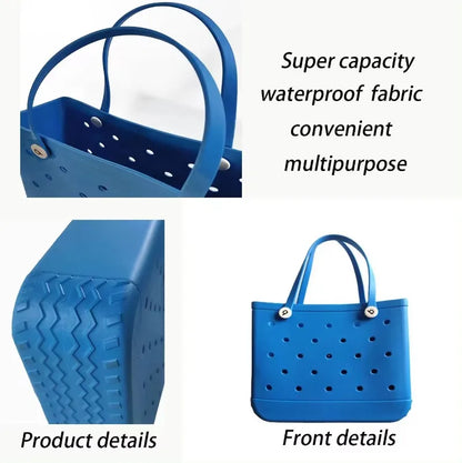 Fashion Large Beach Bags EVA Rubber Waterproof Storage Baskets Travel Shopping Handbag Women Shoulder Solid Color Jelly Bag