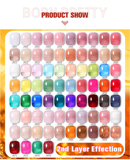 BORN PRETTY 10ml Wine Red Glitter Jelly Nude Gel Nail Polish Soak Off Translucent Color UV Light Cure for Nail Art DIY at Home