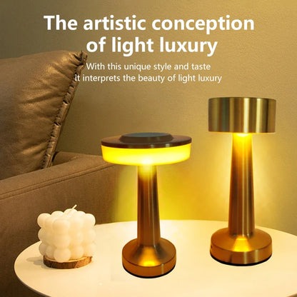 Retro LED Table Lamp Touch Dimmable Rechargeable Desk Light for Restaurant Coffee Bar Atmosphere Backlight Home Bedroom Decor