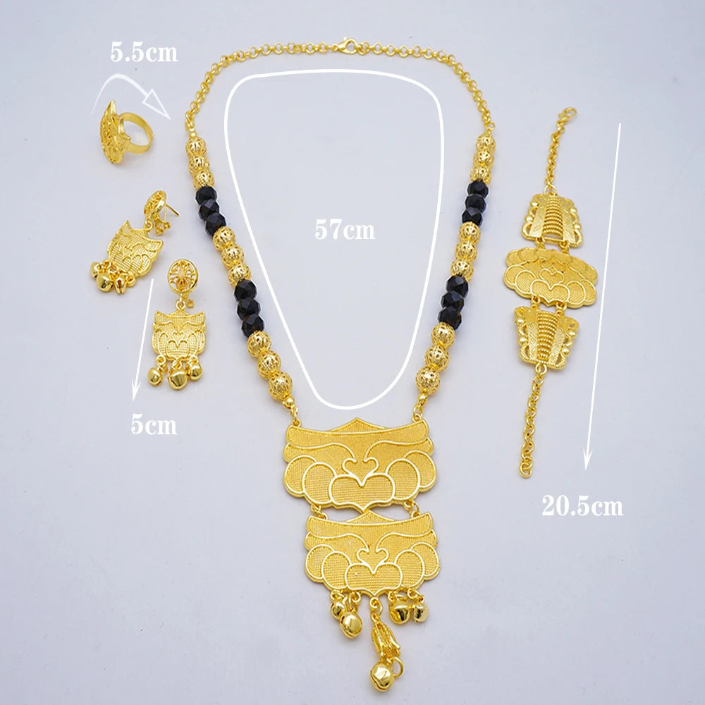 2023 Fine Jewelry Sets For Women Dubai Bridal Wedding Gifts Necklace Bracelet Earrings Ring Jewellery Set African Bead jewelry