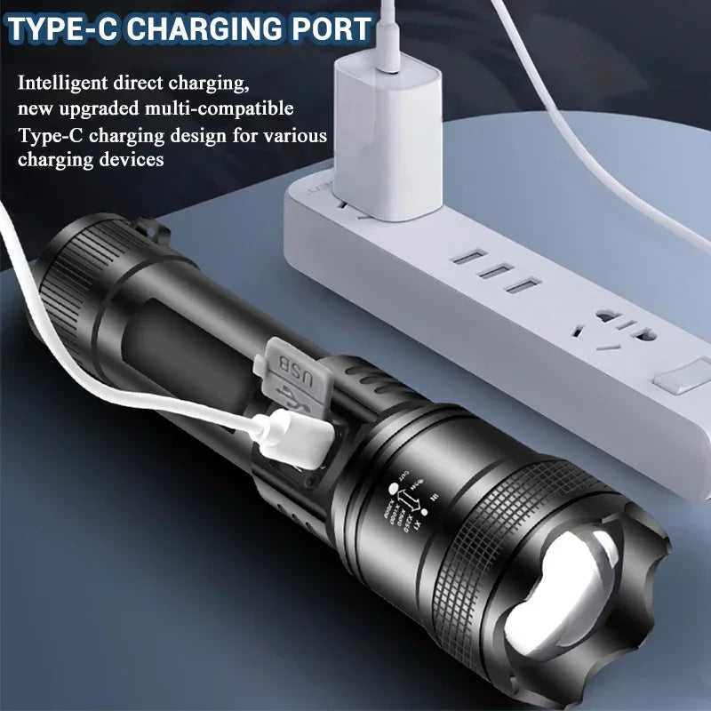 Powerful P70 Led Flashlights 5000LM Ultra Bright Tactical Light Emergency Spotlights Telescopic Zoom Light Built-in Battery