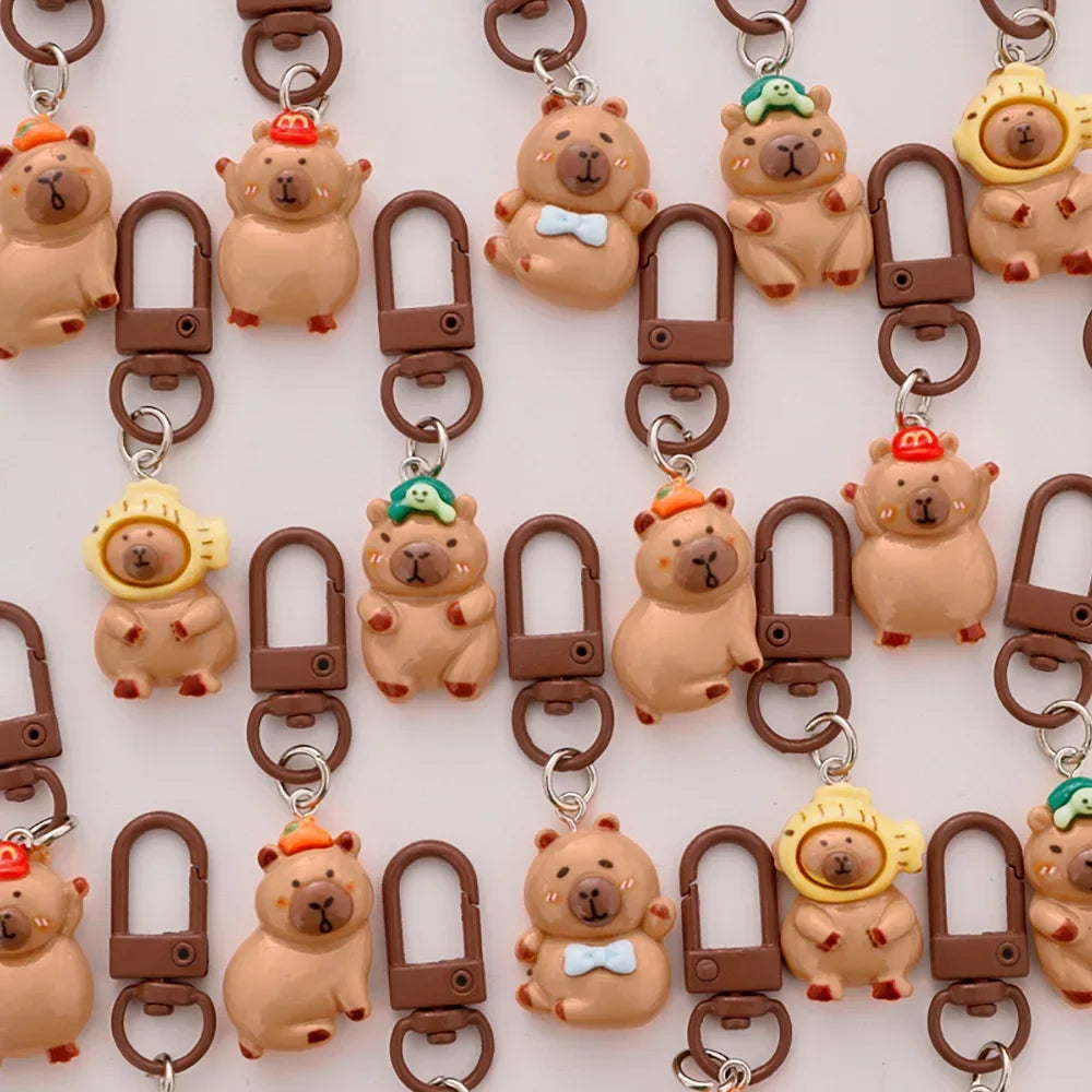 DIY Resin Cartoon Capybara Key Chains 1/10Pcs Funny Charms Glossy Flatback Animals Earrings Keyrings Jewelry Making Accessories