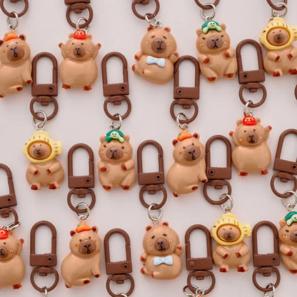 DIY Resin Cartoon Capybara Key Chains 1/10Pcs Funny Charms Glossy Flatback Animals Earrings Keyrings Jewelry Making Accessories