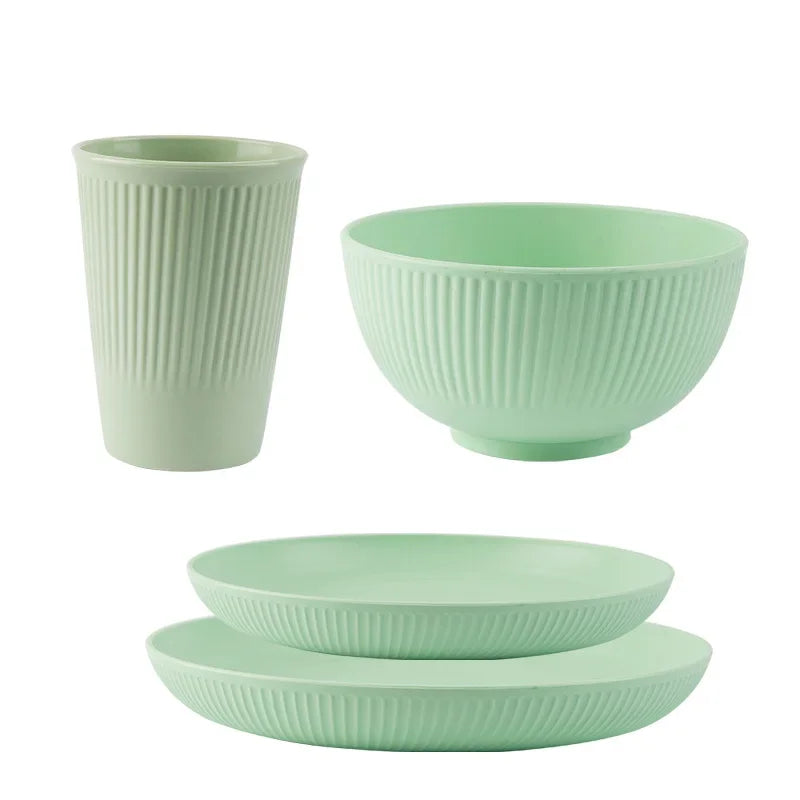 Wheat Straw Cutlery Set 4Pcs Bowl Cup Dish Set Portable Tableware Set Dinnerware Kits for Picnic Camping