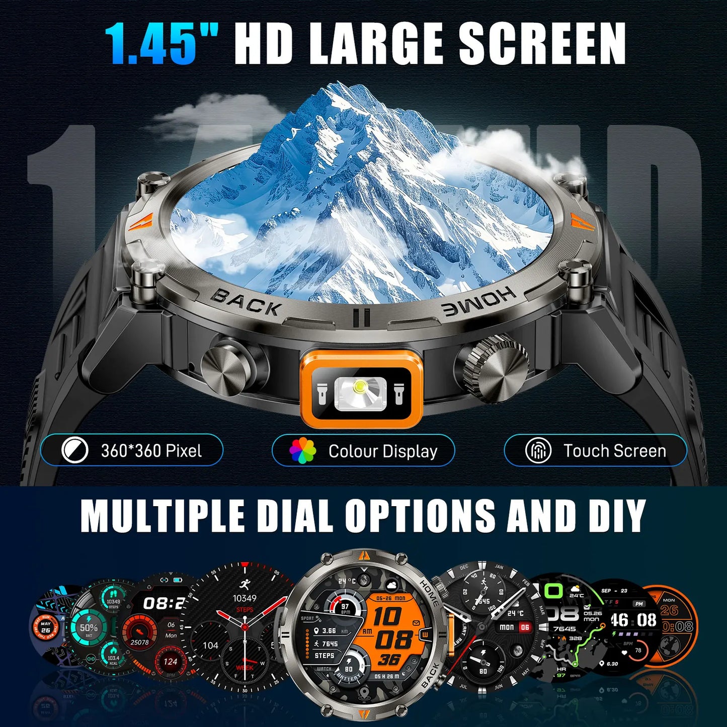 EIGIIS KE3 Smart Watch 3ATM Waterproof Original Design For Men Bluetooth Call Health Monitor With Flashlight 100+ Sports Modes