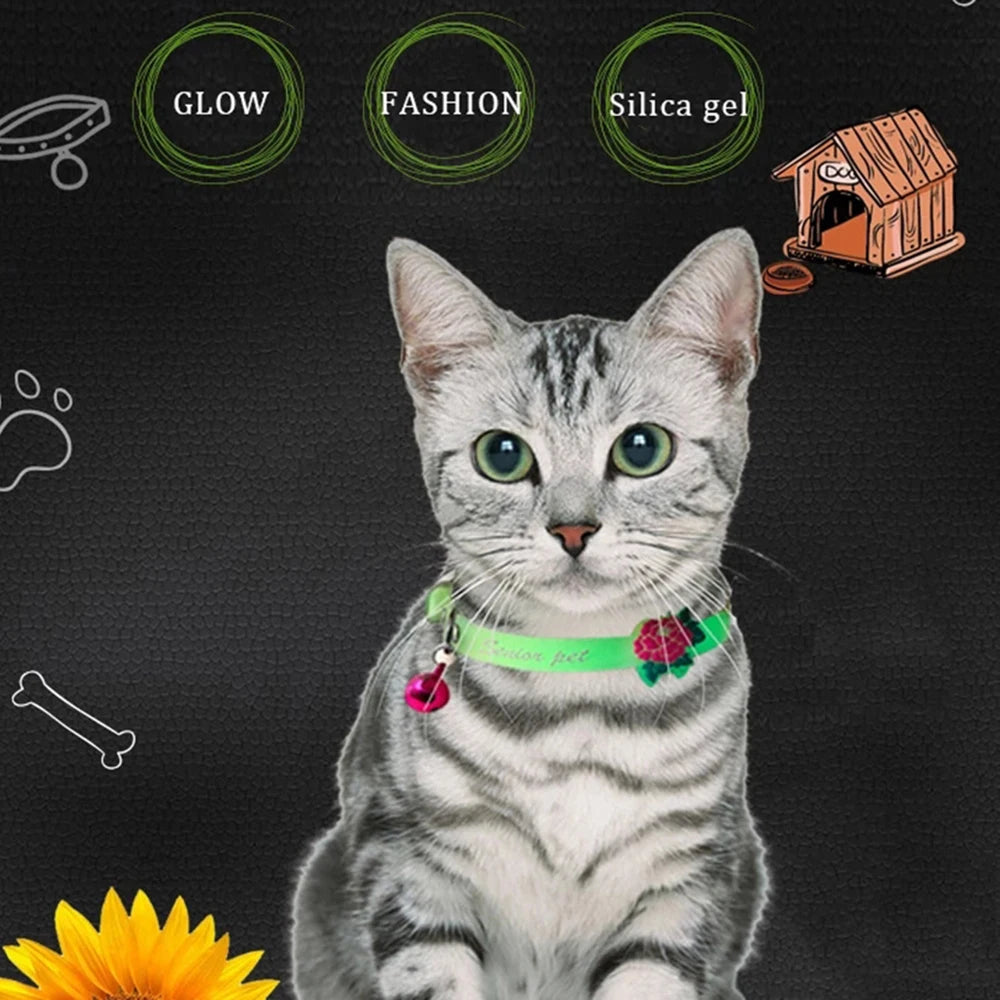 Fashion Pet Glowing Collars with Bell Glow at Night Dogs Cats Necklace Light Luminous Neck Ring Accessories for Kitten and Puppy