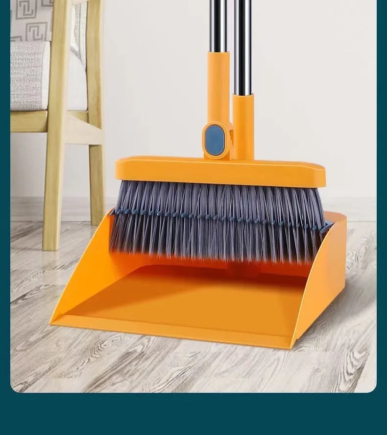Cleaning Foldable Dustpan Broomstick Sweeping Set Rotating Hair Tools Broom Multi-functional Soft Stainless Combination