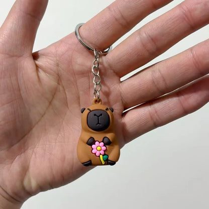 Cute Capybara Keychain Doll Hugging Fruit Series Pendant Cycling Backpack Key Pendant Accessories Ugly Cute Pvc Soft Rubber