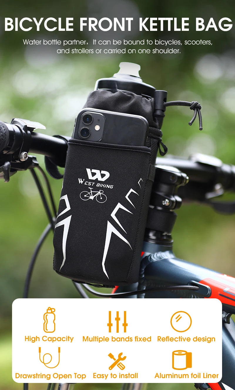 WEST BIKING Bicycle Bottle Holder Cycling Water Bottle Carrier Reflective Pouch Kettle MTB Road Bike Handlebar Bag Accessories