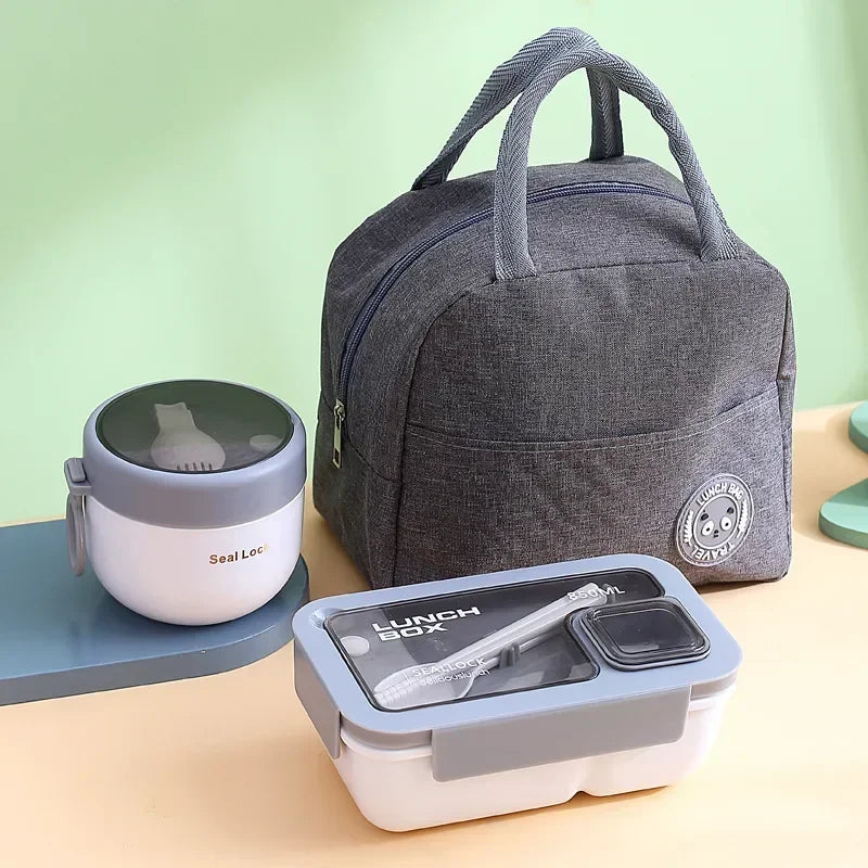 850/1100ml Portable Lunch Box Outdoor Picnic Bento Box with Soup Bowl Tableware Thermal Bag Microwavable Heating Meal Box