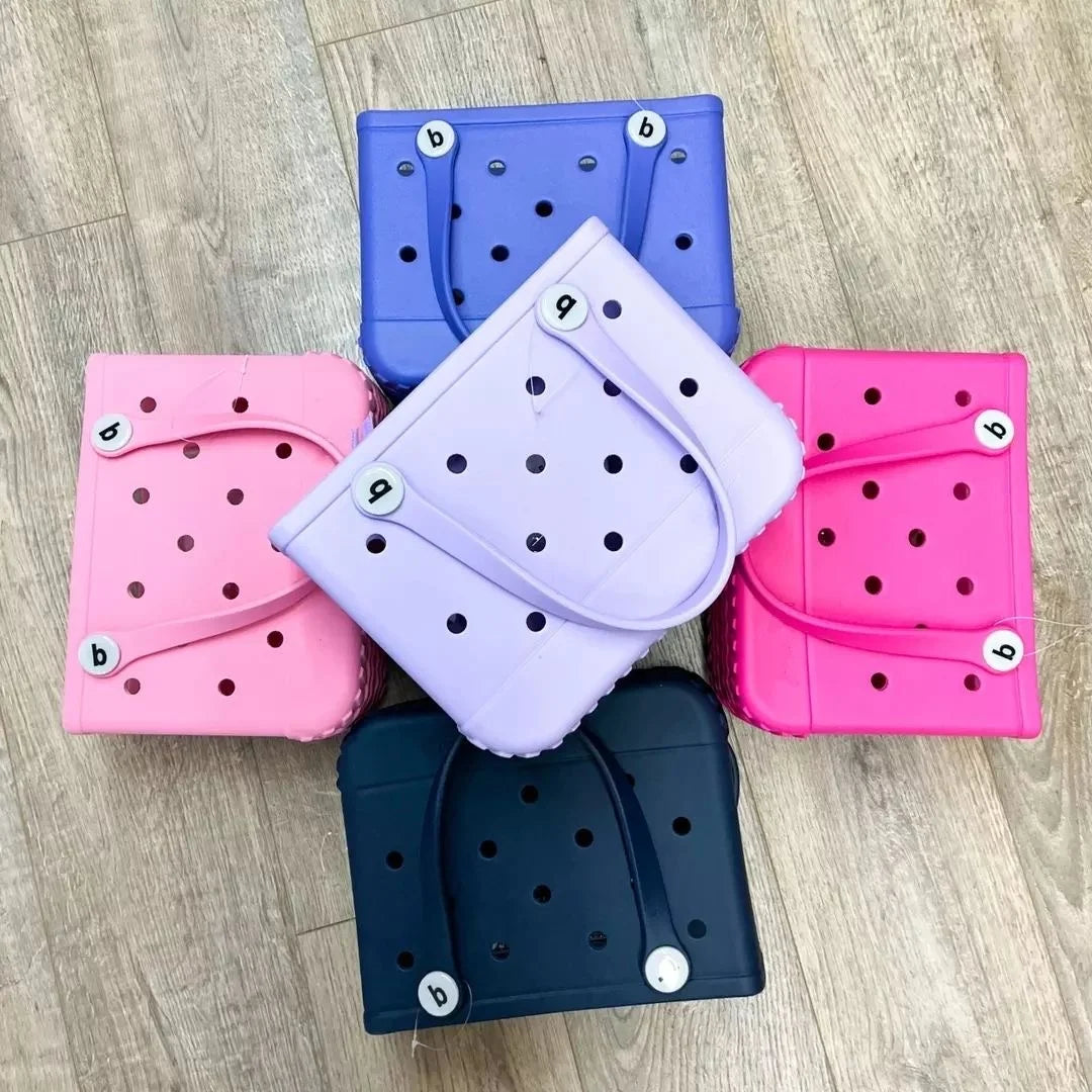 Beach Bag Tote Silicone Basket Waterproof Travel Jelly Handbag Women Picnic Basket Multi-Purpose Croc Handbag Shopping Bags