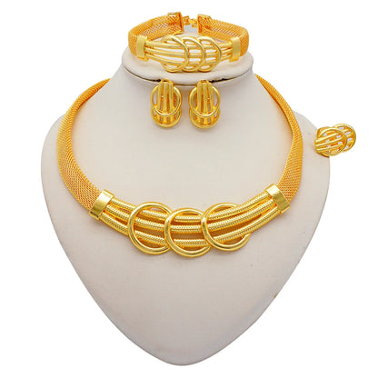 2023 Fine Jewelry Sets For Women Dubai Bridal Wedding Gifts Necklace Bracelet Earrings Ring Jewellery Set African Bead jewelry