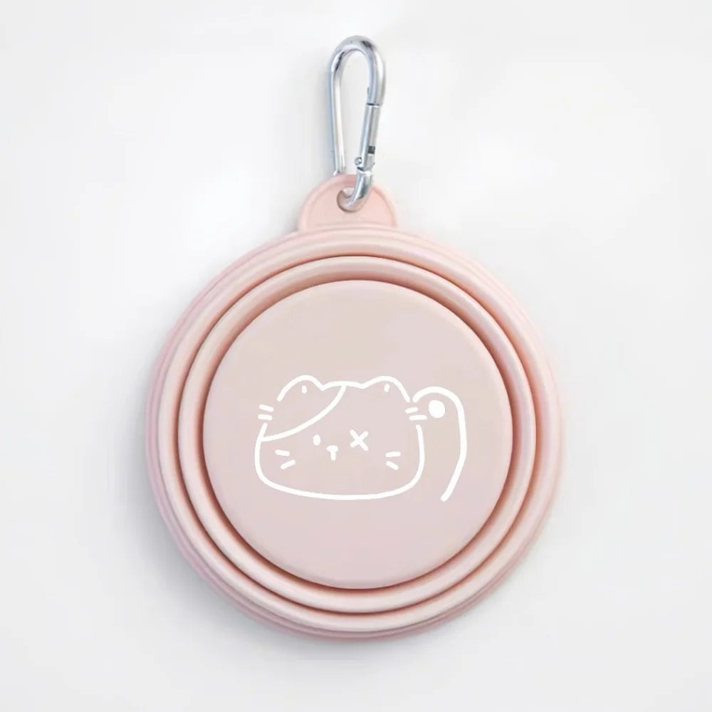 350ml Macaron Pet Bowl TPE Cartoon Pattern Puppy Feeding Bowl Collapsible with Hanging Holes Portable Pet Bowl for Dogs Cats