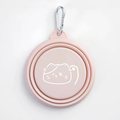 350ml Macaron Pet Bowl TPE Cartoon Pattern Puppy Feeding Bowl Collapsible with Hanging Holes Portable Pet Bowl for Dogs Cats