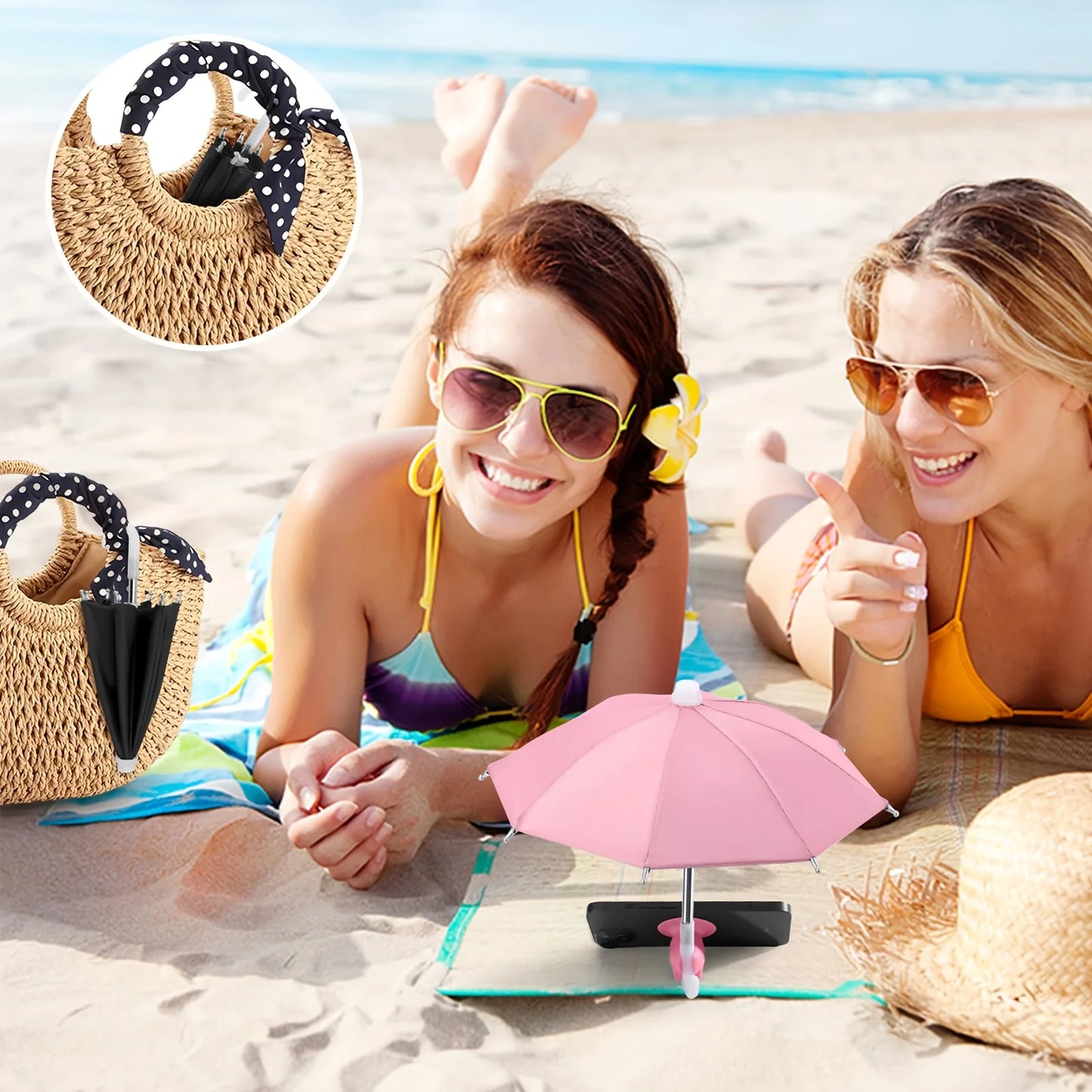 Creative Mini Umbrella Phone Stand, Universal Waterproof Holder for Smartphones, Portable Outdoor Rain & Sun Accessory