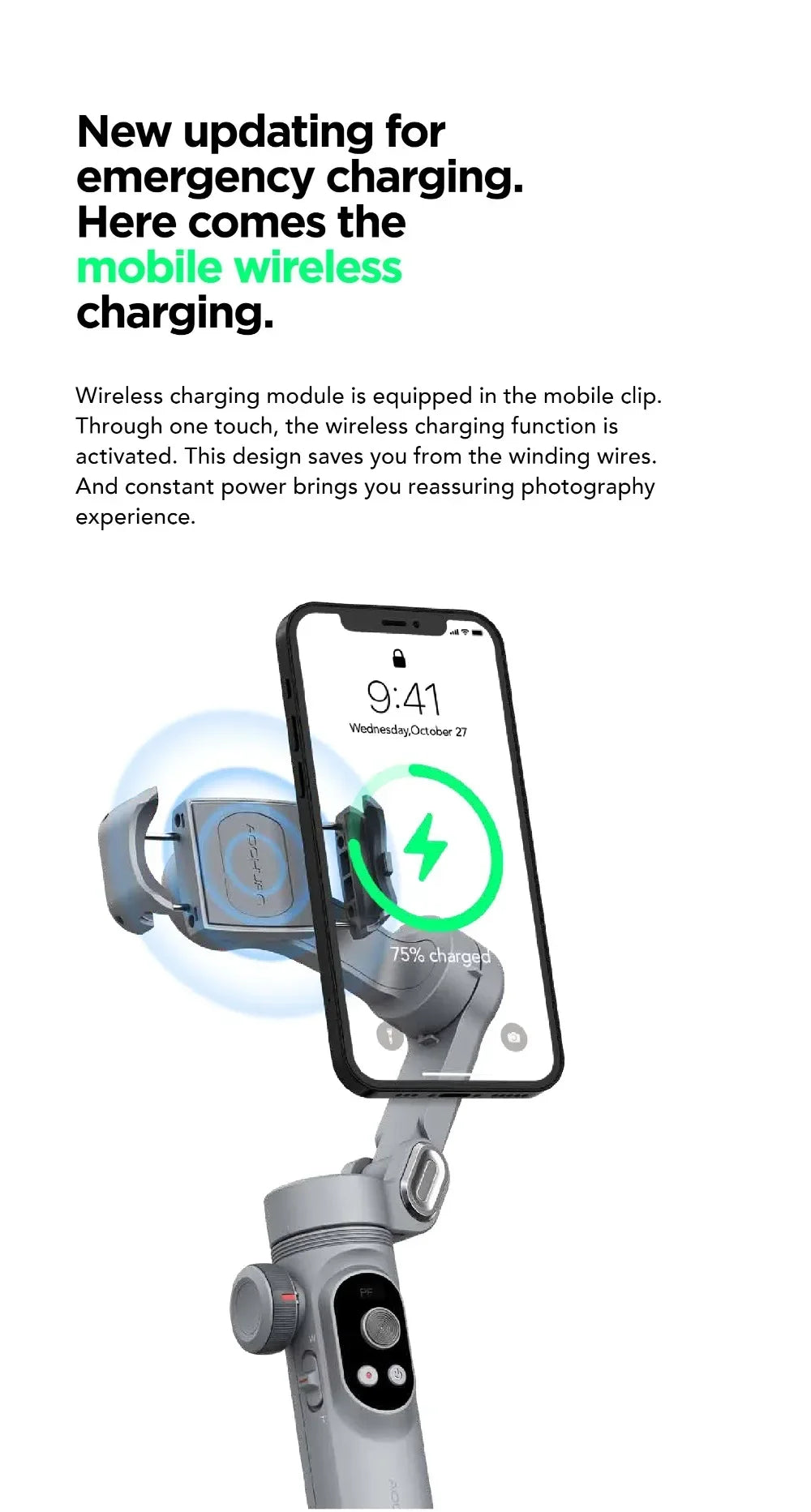 3-Axis Handheld Stabilizer Wireless Charger LED Display Light Focusing Wheel for iOS Android Phones Smart X Pro Universal Joint