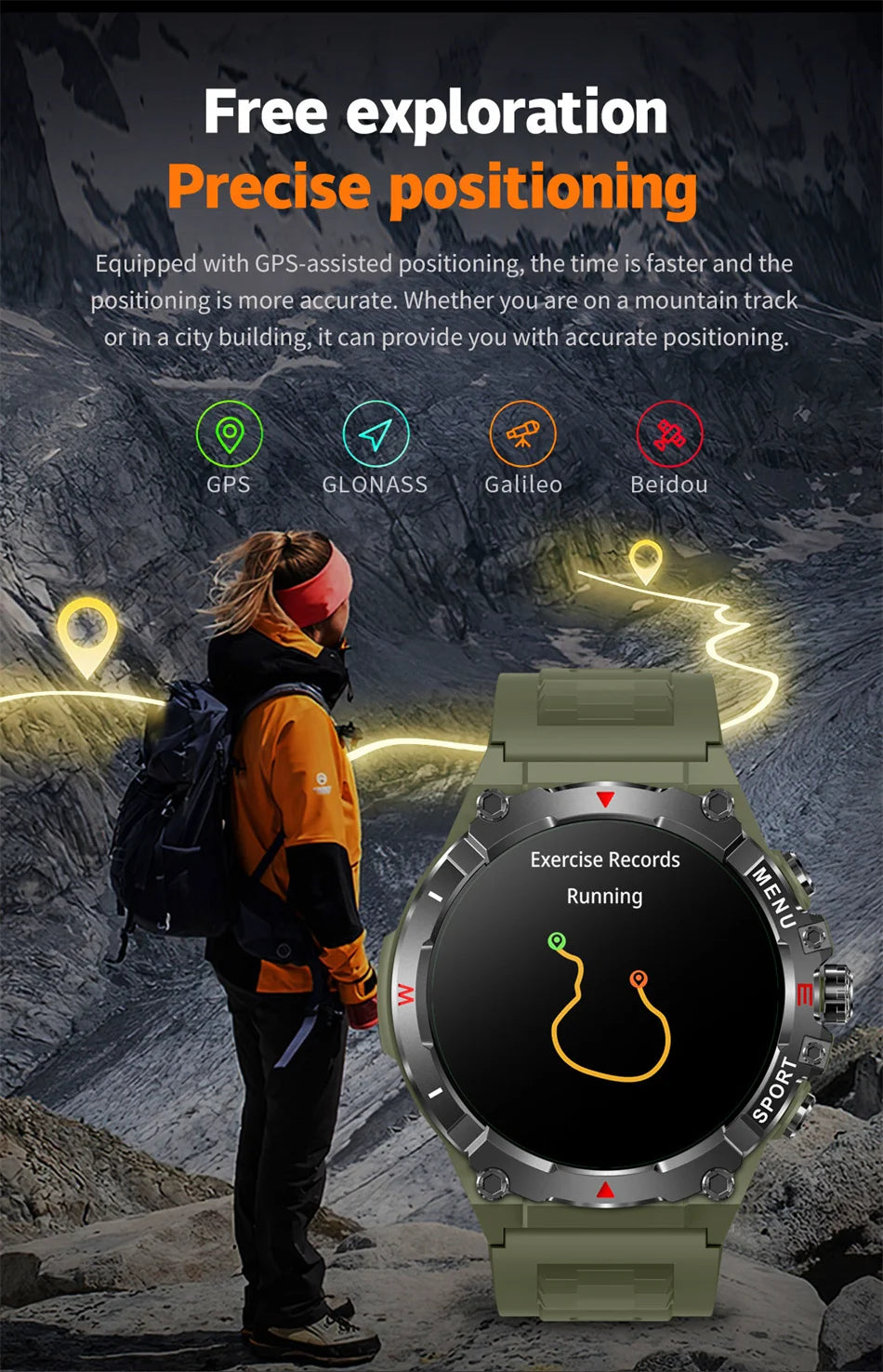 Military GPS Smart Watch Men AMOLED HD Screen Altitude Compass Heart Rate Sports Watch BT Calling IP68&10ATM Waterproof Watch