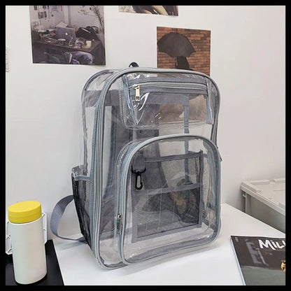 Casual PVC Clear Backpack Large Capacity with Multi-pockets Students Bookbag See Through Waterproof Transparent Backpack Travel