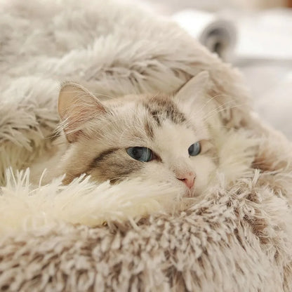 Soft Warm Long Plush Pet Bed Enclosed Round Cat Cushion Comfortable Sleep Bag Cat Nest Kennel for Small Pet Cat Nest