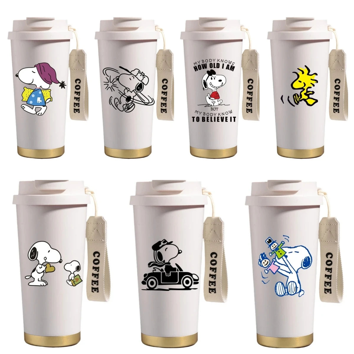 500ml Snoopys Stainless Steel Insulated Water Bottle Anime Kawaii Portable Travel Outdoor Car Tea Coffee Mug Cold Thermos Cup