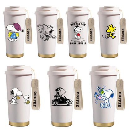 500ml Snoopys Stainless Steel Insulated Water Bottle Anime Kawaii Portable Travel Outdoor Car Tea Coffee Mug Cold Thermos Cup