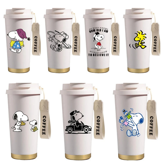 500ml Snoopys Stainless Steel Insulated Water Bottle Anime Kawaii Portable Travel Outdoor Car Tea Coffee Mug Cold Thermos Cup