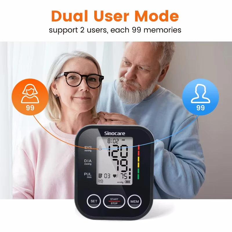 Sinocare Blood Pressure Monitor Digital Tonometer Upper Arm Blood Pressure Meter Automatic BP Medical Sphygmomanometer Pulse