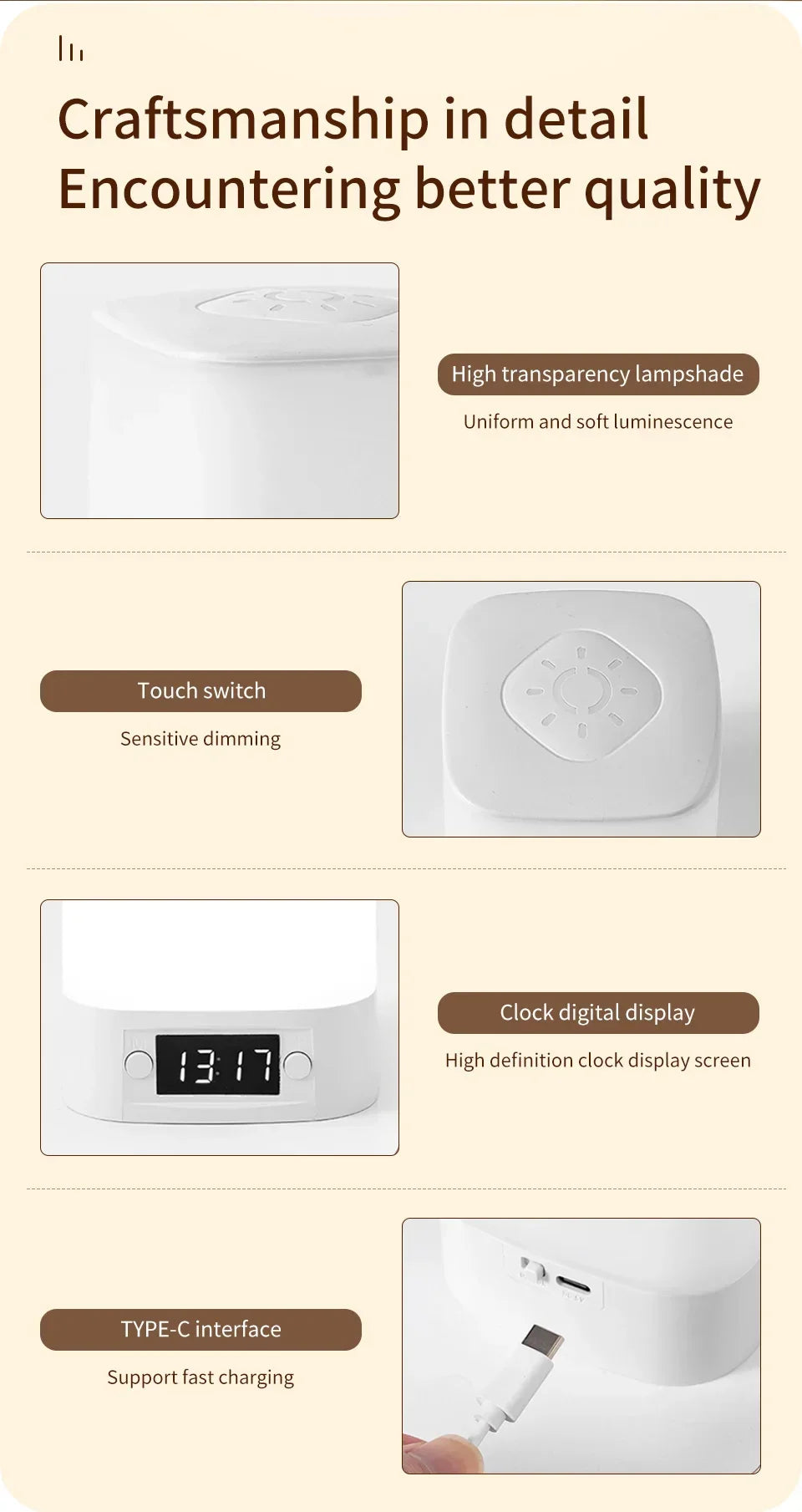 Touch Dimmable LED Night Lamp with Remote Clock Time Display or not Eye Protection Reading Lamp Bedside Night Light Rechargeable