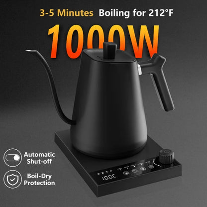 1000W Smart Thermostatic Gooseneck Design for Pour-Over Coffee & Tea 304 Stainless Steel Electric Kettle 600ml Capacity