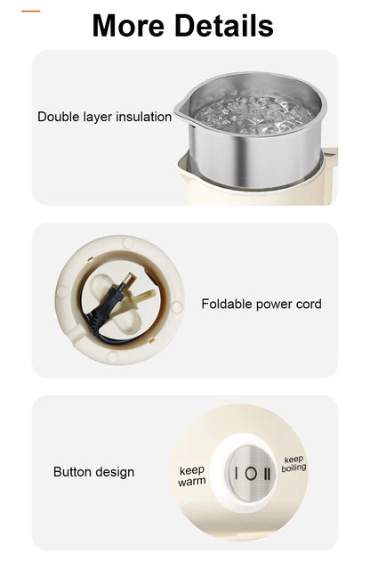 Electric Kettle 1L Travel Smart Kettle for Tea Coffee Boiled Egg Noodles Electric Kettle Mini Portable Foldable Boiling kettle