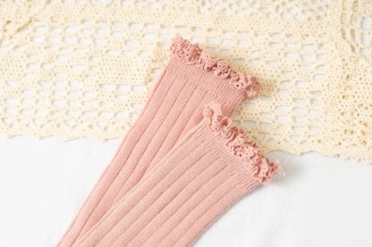 Ruffle Kids Knee High Socks Baby Girls Toddlers Long Soft Cotton Sock Lace Flower Children School Uniform Socks For 0-8 Years