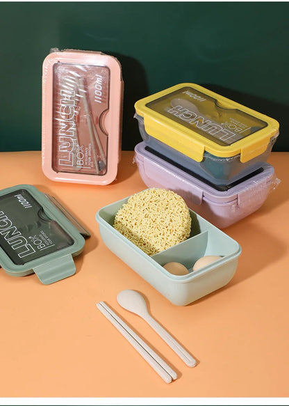 Plastic Compartments For Students And Office Workers, Large Capacity Bento Box With Lid, Sealed Insulated Lunch Container