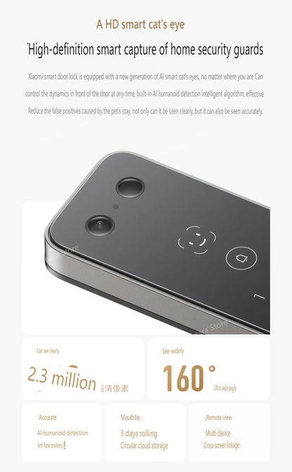 2025 Xiaomi Automatic Smart Door Lock G500 3D Face Recognition with Cat Eye Fingerprint Bluetooth Password Unlock Mi Home APP