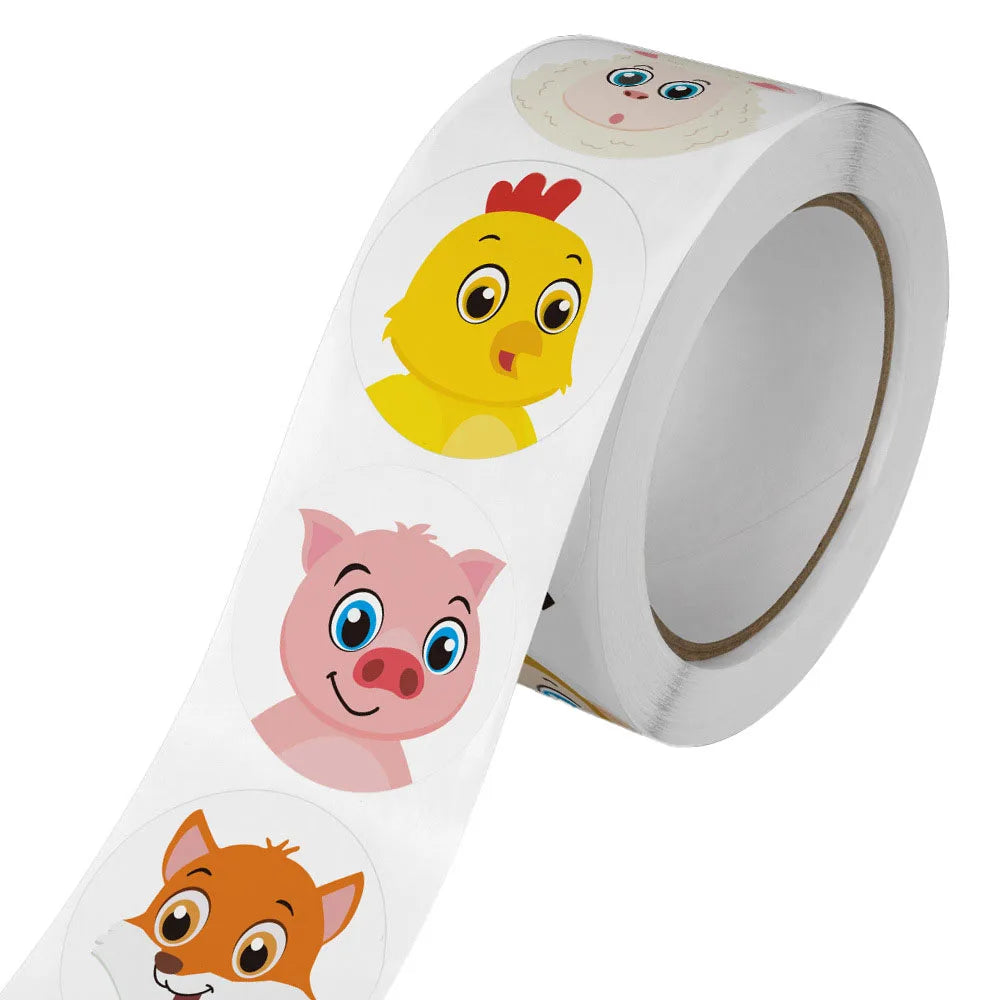 500Pcs/Roll Cartoon Animal Reward Stickers 2.5cm/1.0in Diy Decor Perfect For Learning Games Notebook Pad Fridge Gift Seal Labels