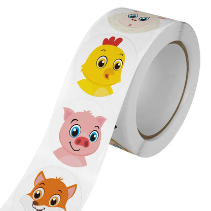 500Pcs/Roll Cartoon Animal Reward Stickers 2.5cm/1.0in Diy Decor Perfect For Learning Games Notebook Pad Fridge Gift Seal Labels