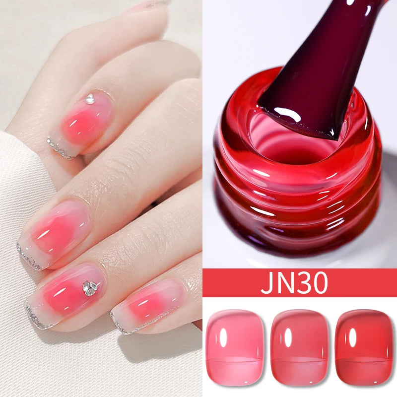 BORN PRETTY 10ml Wine Red Glitter Jelly Nude Gel Nail Polish Soak Off Translucent Color UV Light Cure for Nail Art DIY at Home