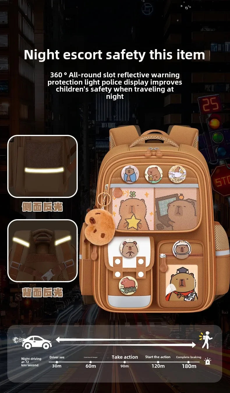 Capybara Children Backpack Waterproof Student Schoolbag Large Capacity Alleviate Burden School Bag Orthopedic Backpack Book Bag